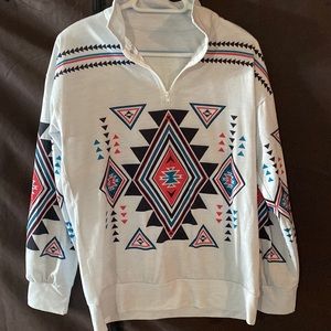 AZTEC GEOMETRIC ZIPPER COLLAR SWEATSHIRT